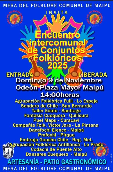 Fin de semana cultural en Maipú: revisa las actividades organizadas por la Mesa del Folklore para este sábado y domingo 2 eventos culturales organizados por la mesa del folklore de Maipú