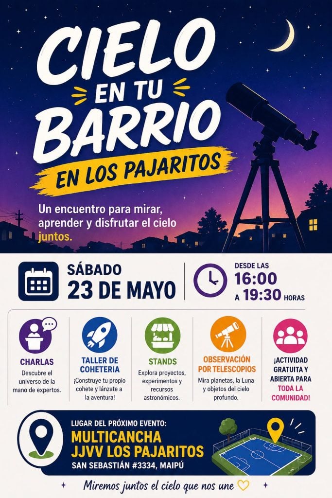 “Cielo en tu Barrio”: actividad de observación astronómica gratuita llega este sábado 23 al Barrio Lo Errázuriz 2 Cielo en tu Barrio