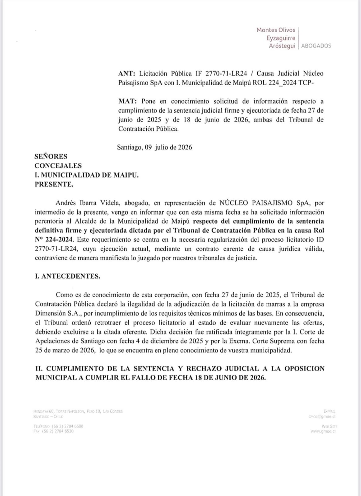 Página 1 Carta Causa Judicial Paisajismo enviada por la empresa.